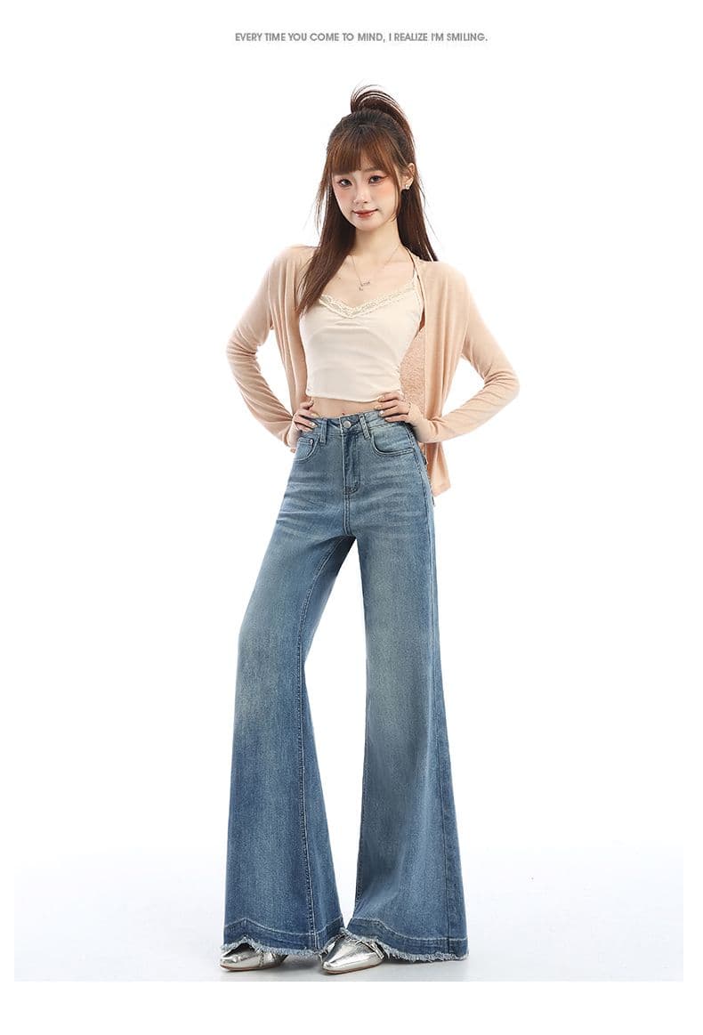 핫걸 디자인 센스 하이웨이스트 마이크로 나팔 청바지 여성 2026 봄 가을 아니요 막대기 다리 루즈핏 좁은 에디션 호스 슈 바지 상세 이미지 4