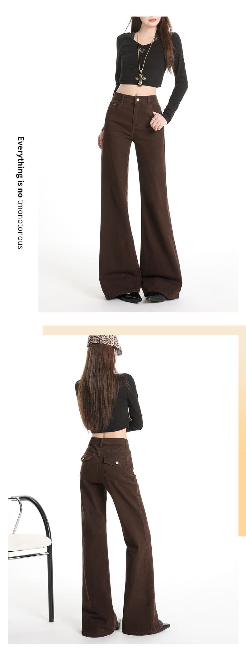 진한 파란색 아니요 막대기 다리 마이크로 나팔 청바지 여성 새로운 폭발 중 하이웨이스트 스트레이트 다용도 슬림해 보이는 바지 상세 이미지 12