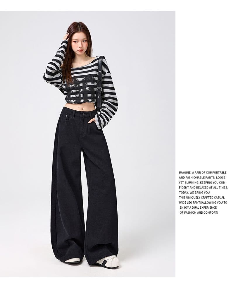 가을 겨울 어둠 곡물 레오파드 무늬 주머니 디자인 새로운 핫걸 패션 레트로 스타일 트렌드 루즈핏 와이드 레그 팬츠 데님 바지 상세 이미지 3