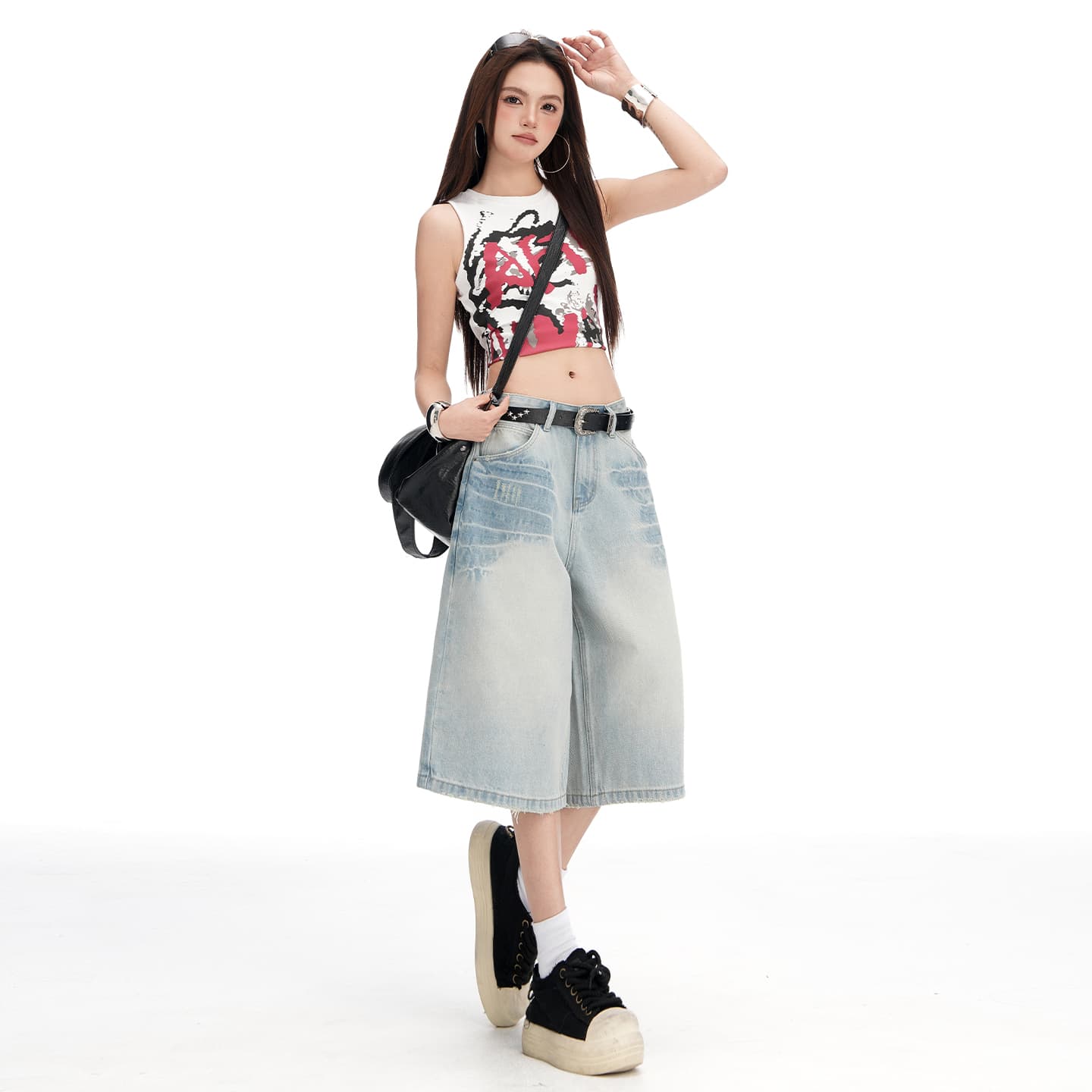 wify&2026 여름 새로운 아메리칸 레트로 스트레이트 넓은 다리 7 점 청바지 여성 루즈핏 작은 키 바지 이미지 5
