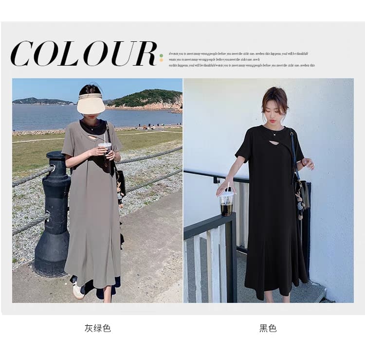 모유 수유 2026 새로운 라운드 넥 여름 홀로우 아웃 디자인 프릴 루즈핏 캐주얼 티셔츠 수유 드레스 상세 이미지 30