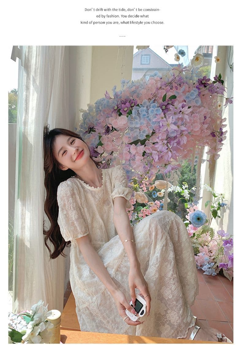 모유 수유 새로운 2026 프랑스식 디자인 센스 거품 소매 레이스 여름 느긋한 부드러운 요정 수유 드레스 상세 이미지 17