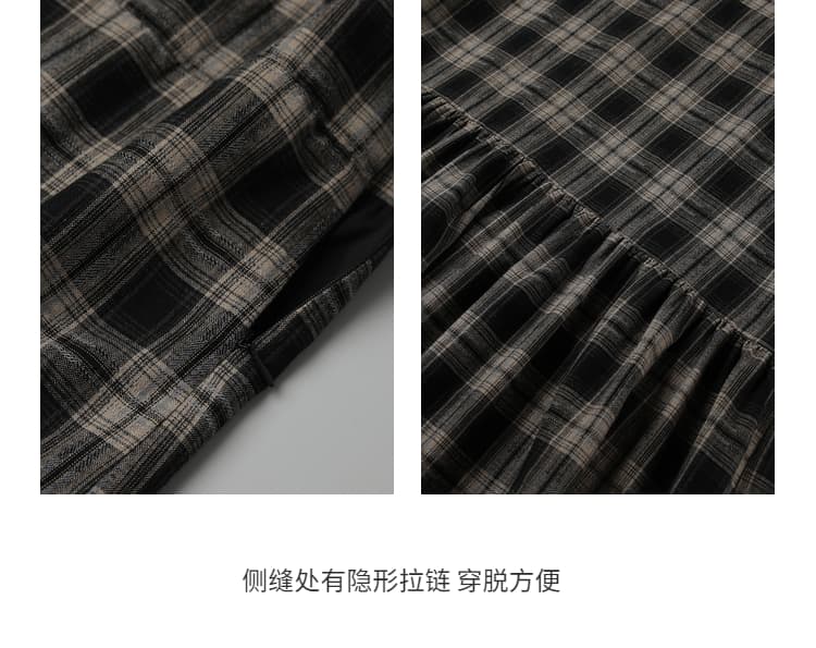 모유 수유 새로운 2026 레트로 펌프 Pleat 디자인 센스 V넥 체크무늬 루즈핏 봄 가을 예술 센스 수유 드레스 상세 이미지 20