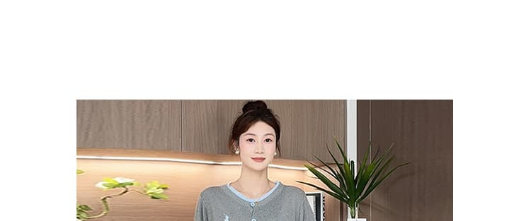 모유 수유 가을 새로운 패션 슬림해 보이는 캐주얼 루즈핏 자수 배색 라운드 넥 니트 수유 세트 투피스 세트 상세 이미지 3