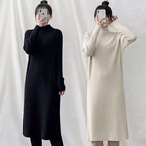모유 수유 가을 겨울 새로운 스탠드 칼라 니트 스웨터 모유 수유 용 치마 아이들 느긋한 바람 무릎 아래 다용도 수유 기본 스커트 상세 이미지 5