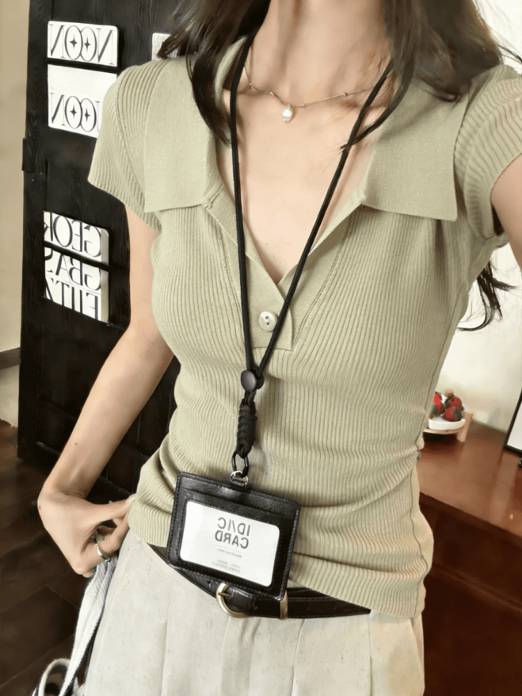 한 부서 POLO 칼라 니트 반팔 티셔츠 여성 여름 2026 새로운 몸매 가꾸기 슬림해 보이는 동정 품격 캐주얼 맨위