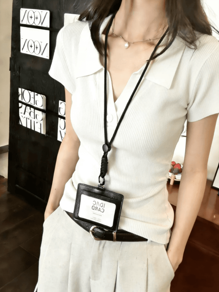 한 부서 POLO 칼라 니트 반팔 티셔츠 여성 여름 2026 새로운 몸매 가꾸기 슬림해 보이는 동정 품격 캐주얼 맨위 상세 이미지 3