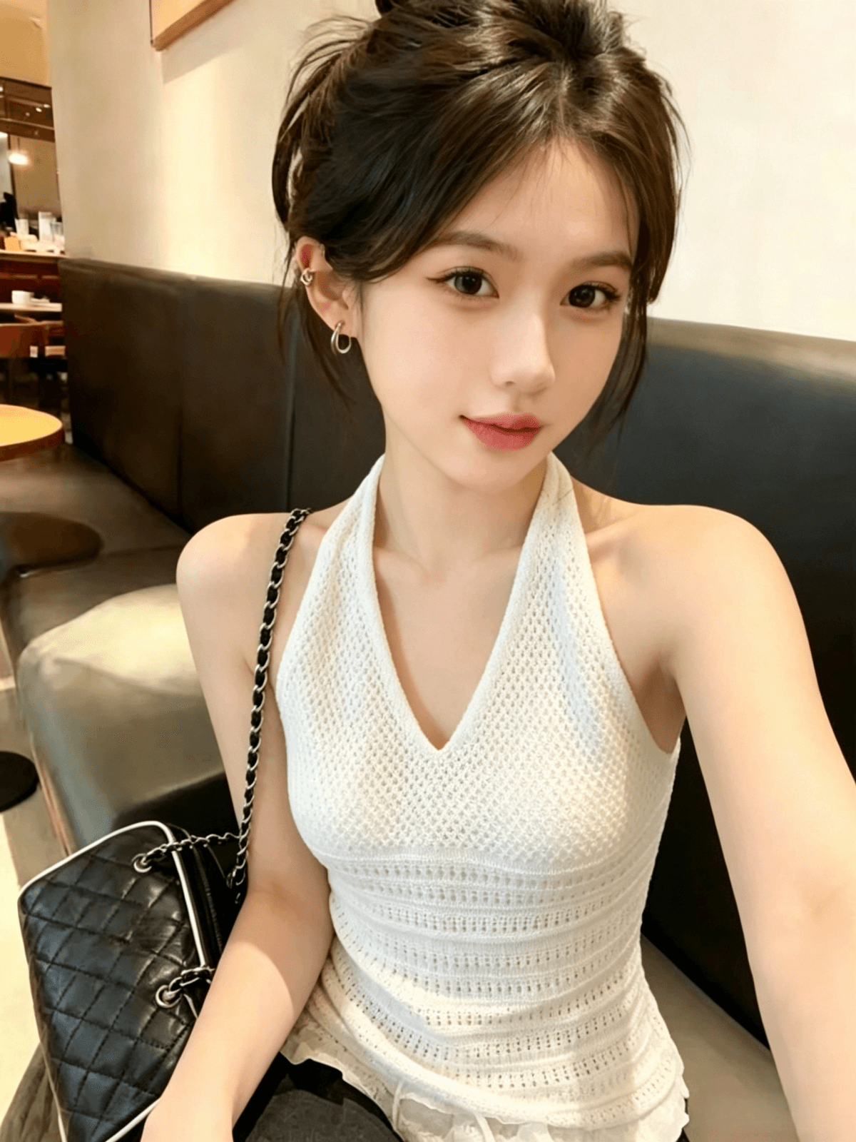 디자인 센스 홀로우 아웃 행침 목 V넥 니트 슬립 여성 여름 섹션 몸매 가꾸기 슬림해 보이는 핫걸 맨위 이미지 4
