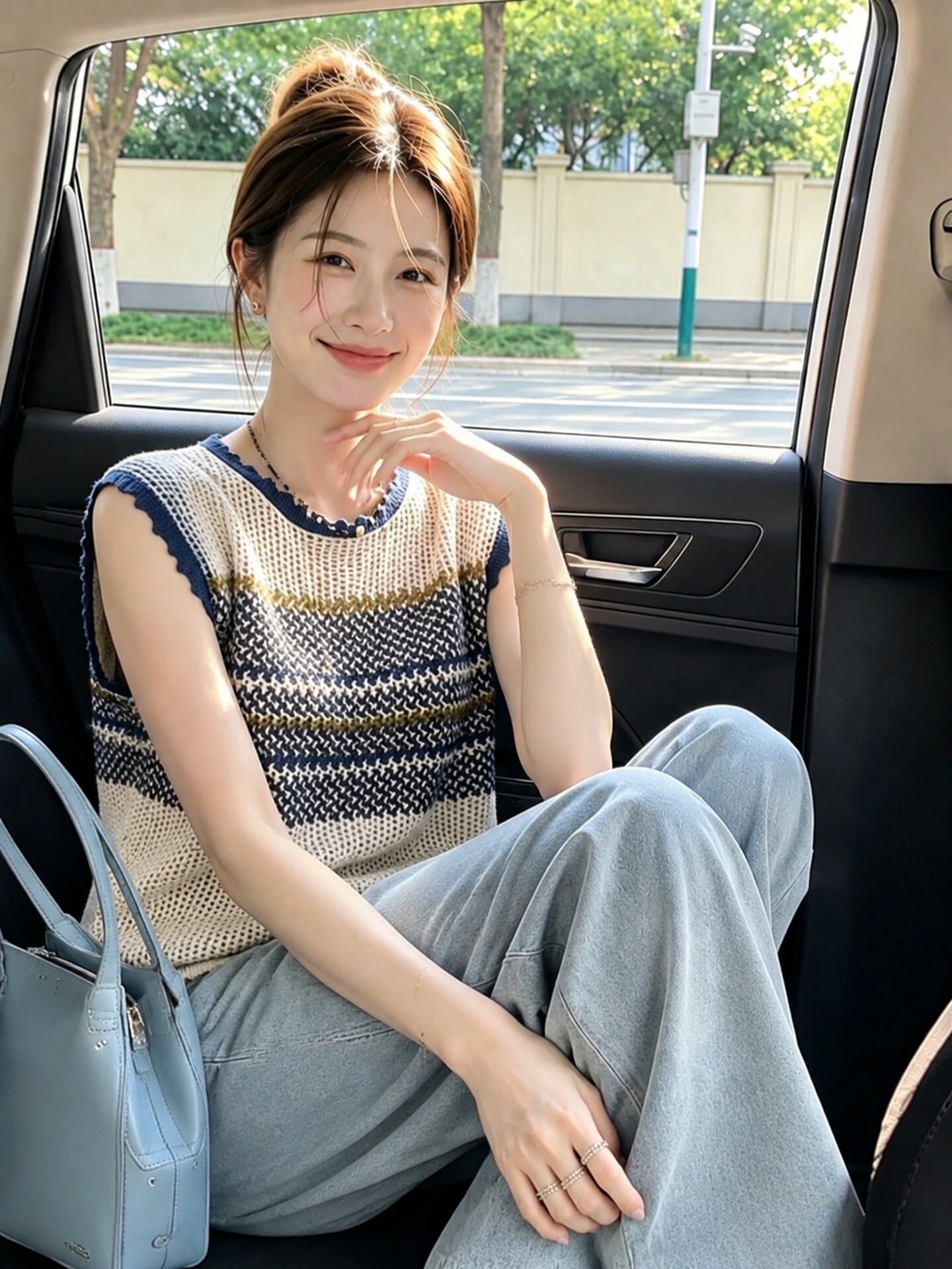 한 부서 배색 스트라이프 홀로우 아웃 디자인 센스 니트 조끼 여성 여름 새로운 캐주얼 슬림해 보이는 외출용 민소매 맨위 이미지 4