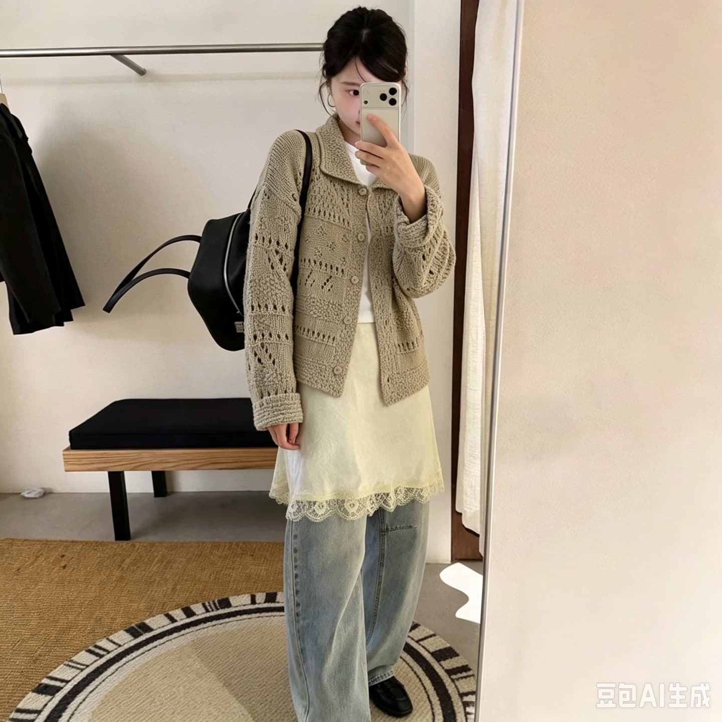 2026 가을 겨울 한국 동대문 새로운 디자인 센스 홀로우 아웃 폴로 칼라 단색 양모 니트 카디건 코트 상세 이미지 10