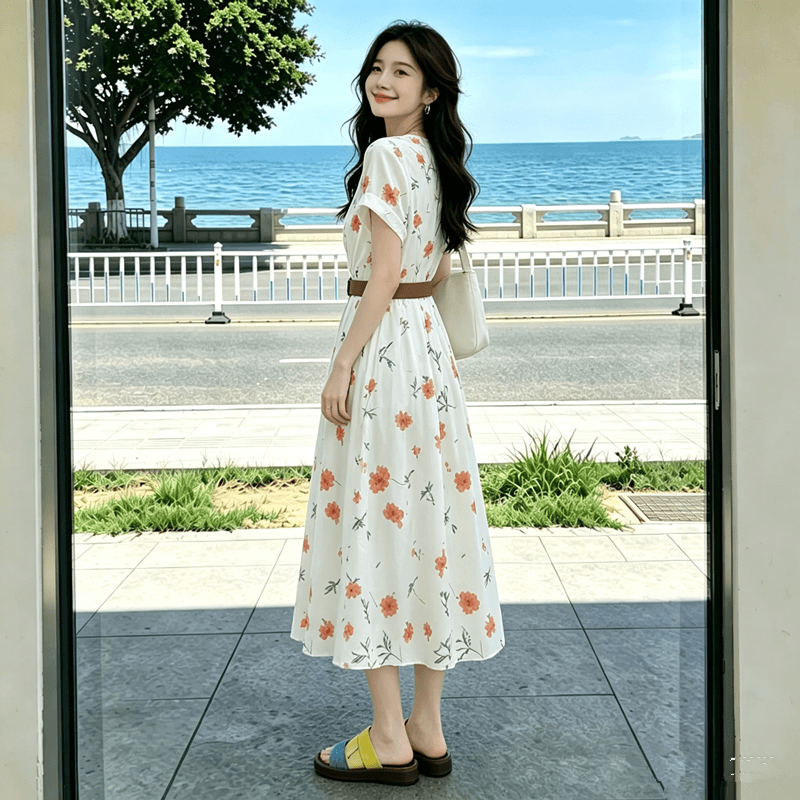 프랑스식 프린트 면 린넨 드레스 2026 여름 새로운 영 섹션 품격 고급 표지 고기 슬림해 보이는 치마 이미지 2