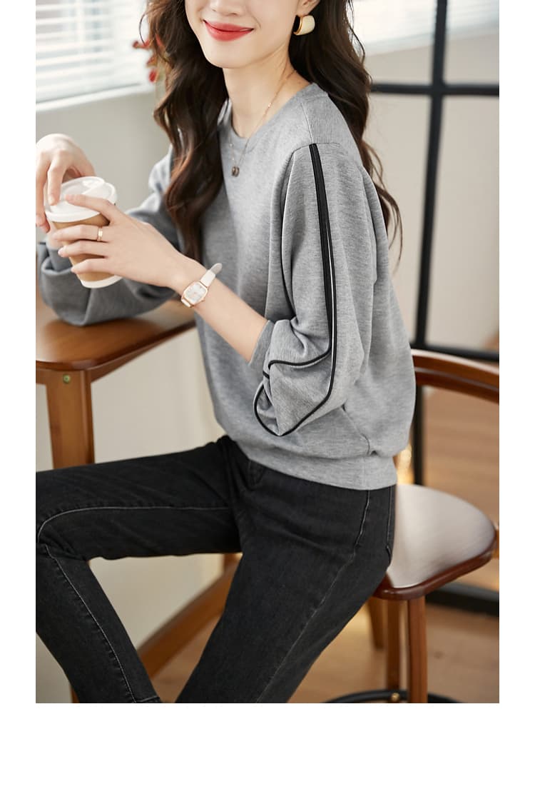 미니멀리즘 질감 여성 후드티 2026 년 가을 새로운 캐주얼 배색 패치워크 소매 패션 다용도 티셔츠 상세 이미지 6