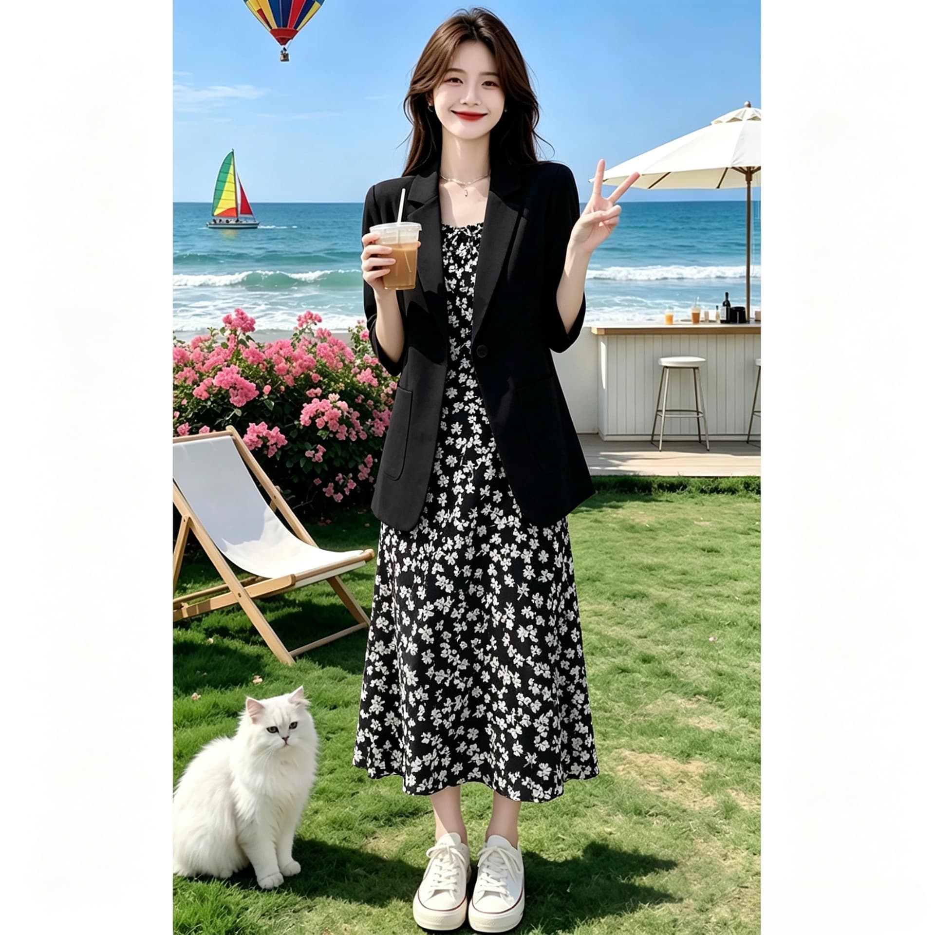 얇은 스타일 아마 정장 여성 2026 이른 가을 새로운 작은 키 캐주얼 7부 소매 면 린넨 작은 정장 화이트 재킷 이미지 3