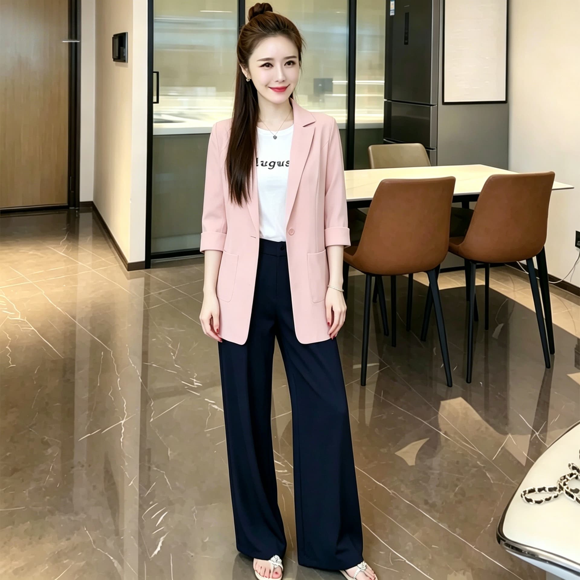 2026 새로운 얇은 스타일 디자인 센스 품격 작은 양복 재킷 이른 가을 로드 중 지방 mm 슬림해 보이는 맨위 XL 여성 의류 상세 이미지 8