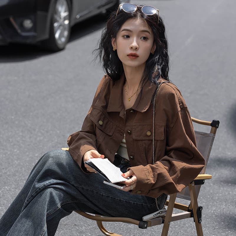 아름다움 라드. 바람 커피 색상 긴팔 여성 코트 2026 봄 가을 새로운 작은 키 슬림해 보이는 쇼트 스타일 워크웨어 재킷 맨위
