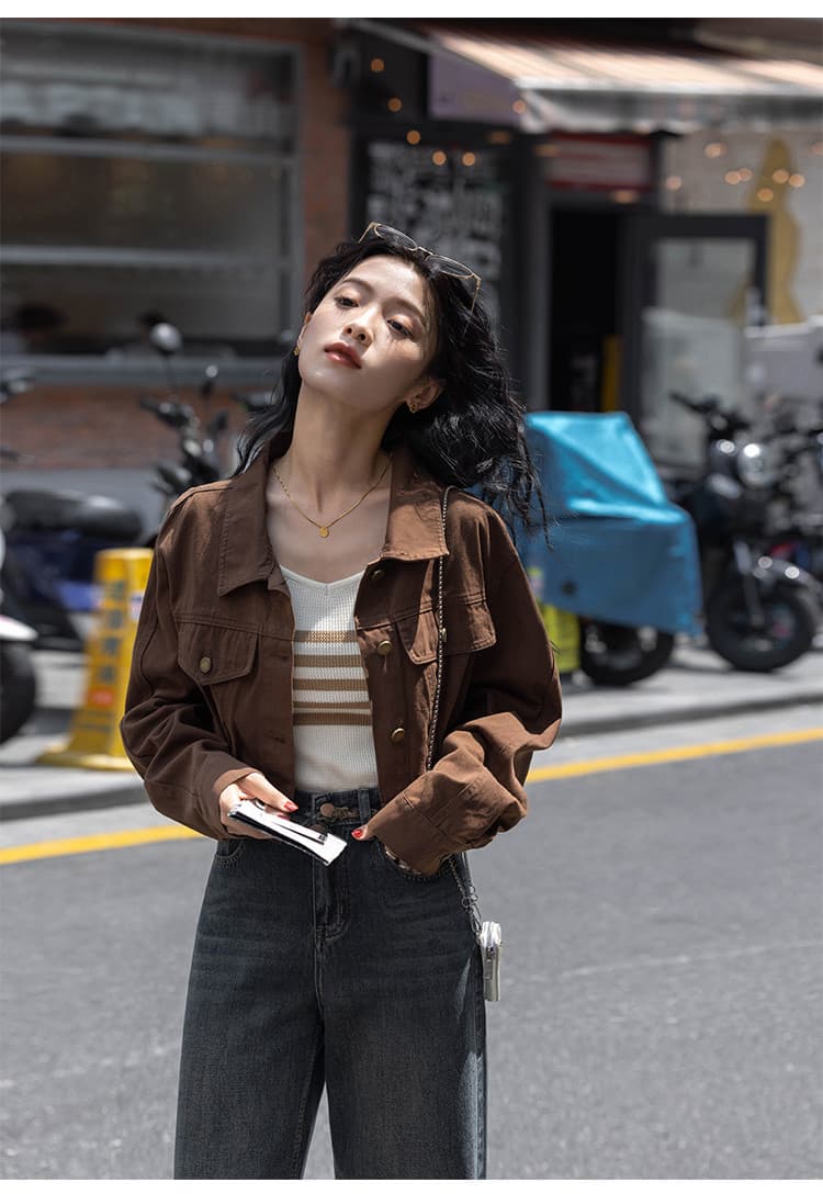 아름다움 라드. 바람 커피 색상 긴팔 여성 코트 2026 봄 가을 새로운 작은 키 슬림해 보이는 쇼트 스타일 워크웨어 재킷 맨위 상세 이미지 5