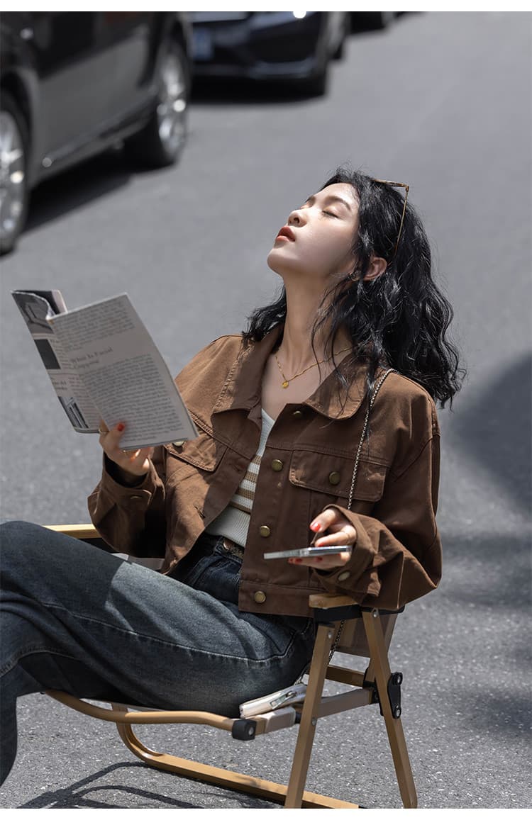 아름다움 라드. 바람 커피 색상 긴팔 여성 코트 2026 봄 가을 새로운 작은 키 슬림해 보이는 쇼트 스타일 워크웨어 재킷 맨위 상세 이미지 10