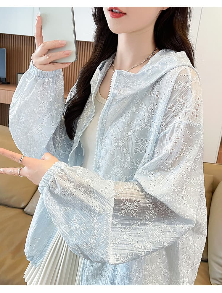 유럽 역 2026 봄 여름 새로운 루즈핏 캐주얼 자카드 시스루 모자 포함 지퍼 오픈 가디건 여성 짧은 셔츠 재킷 상세 이미지 21