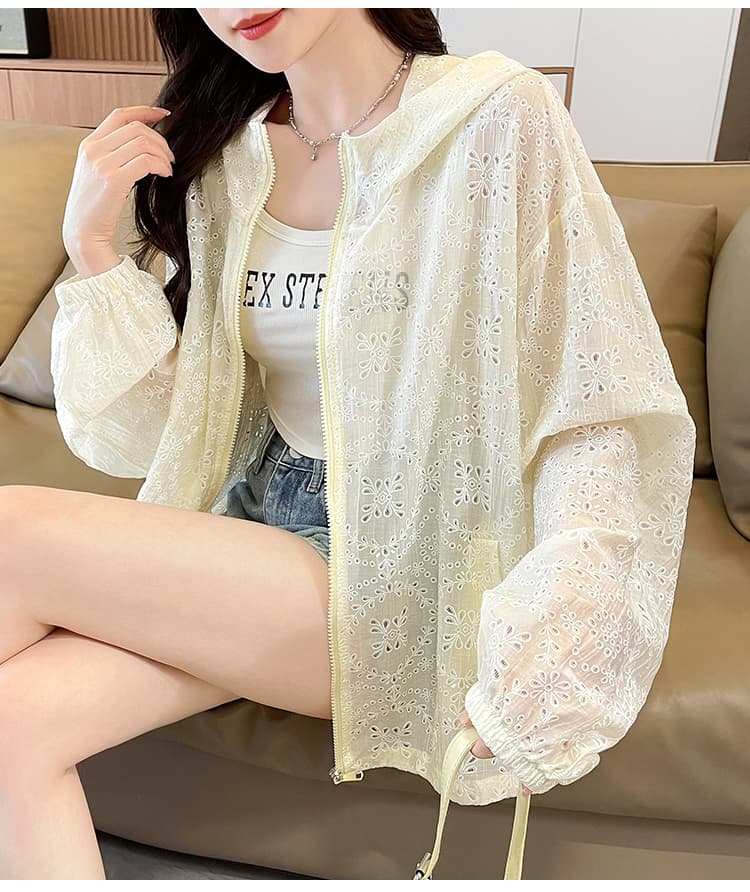 유럽 역 2026 봄 여름 새로운 루즈핏 캐주얼 자카드 시스루 모자 포함 지퍼 오픈 가디건 여성 짧은 셔츠 재킷 상세 이미지 30