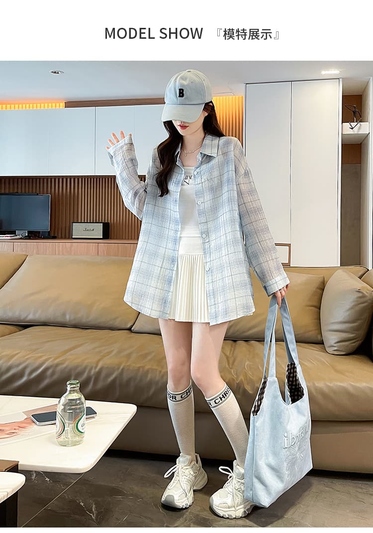 슈퍼 얇은 스타일 자외선 차단 셔츠 여성 코트 여름 새로운 무거운 작업 핫픽스 루즈핏 긴팔 통기성 얼음 실크 자외선 차단 복 상세 이미지 20