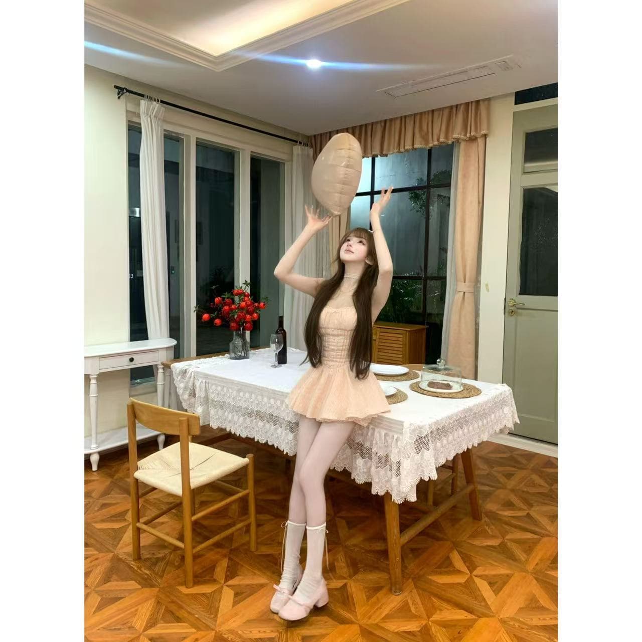 루이 茜 웨이 Sher S 작은 분말 꽃 봄 여름 달콤함 귀여운 바람 중국 스타일 의류 드레스 오픈 가디건 r9452d 이미지 5