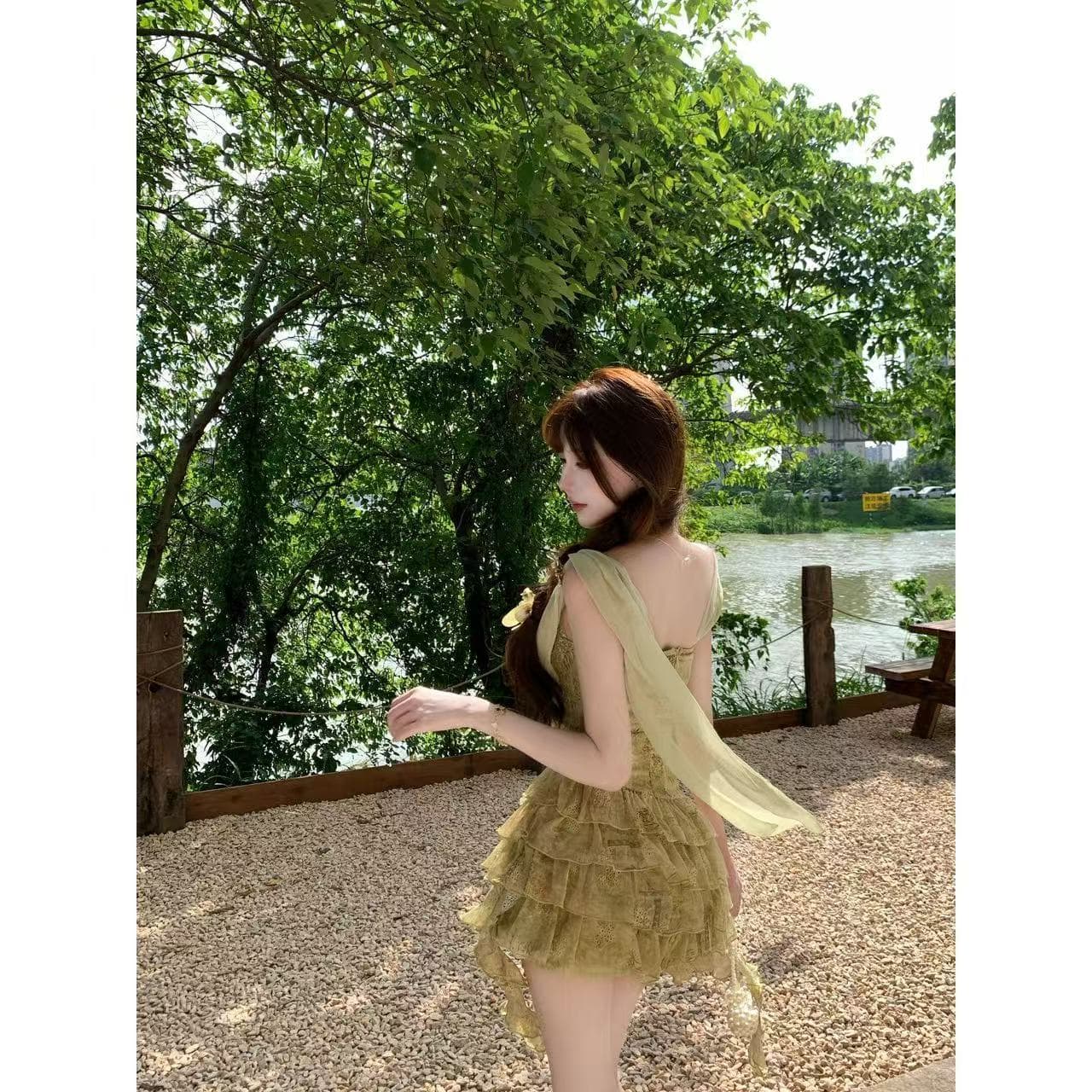 루이 茜 웨이 Sher S 얕은 풀 깨진 꿈 여름 레트로 스타일 작은 대중 디자인 드레스 r66682h 상세 이미지 5