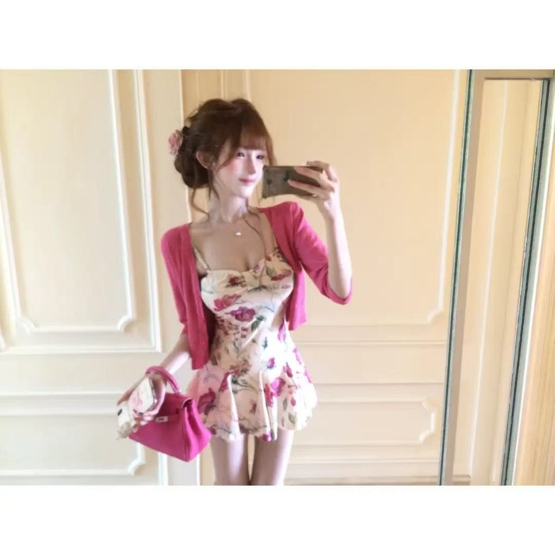 루이 茜 웨이 Sher S 낭만주의 꽃 집 여름 순수한 욕망 바람 작은 대중 전원 오픈 가디건 슬립 드레스 r9500d 상세 이미지 1