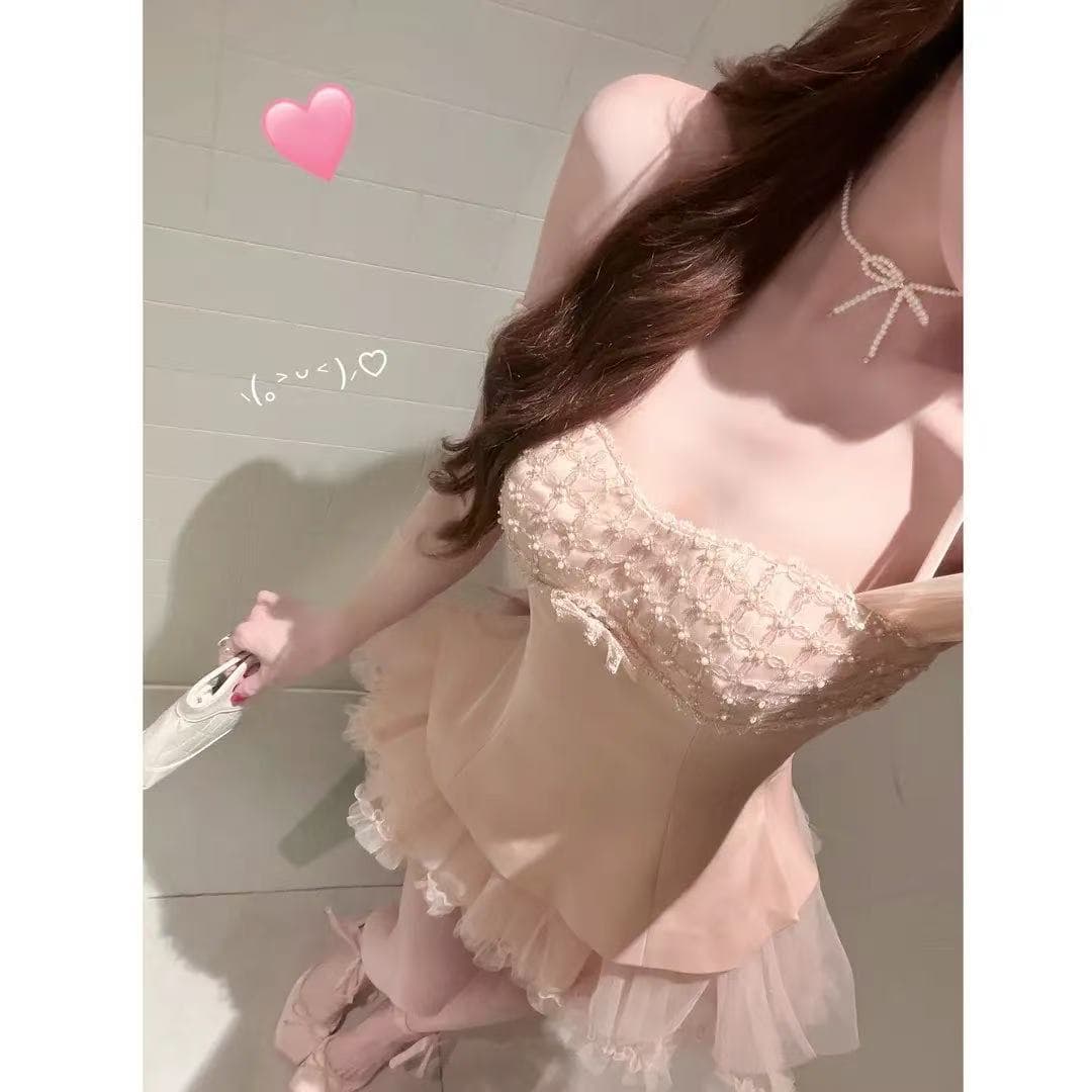 새로운 yeye 천사 크림 빛 럭셔리 품격 프랑스식 작은 대중 쇼트 스타일 슬림해 보이는 몸매 가꾸기 세트 상세 이미지 7