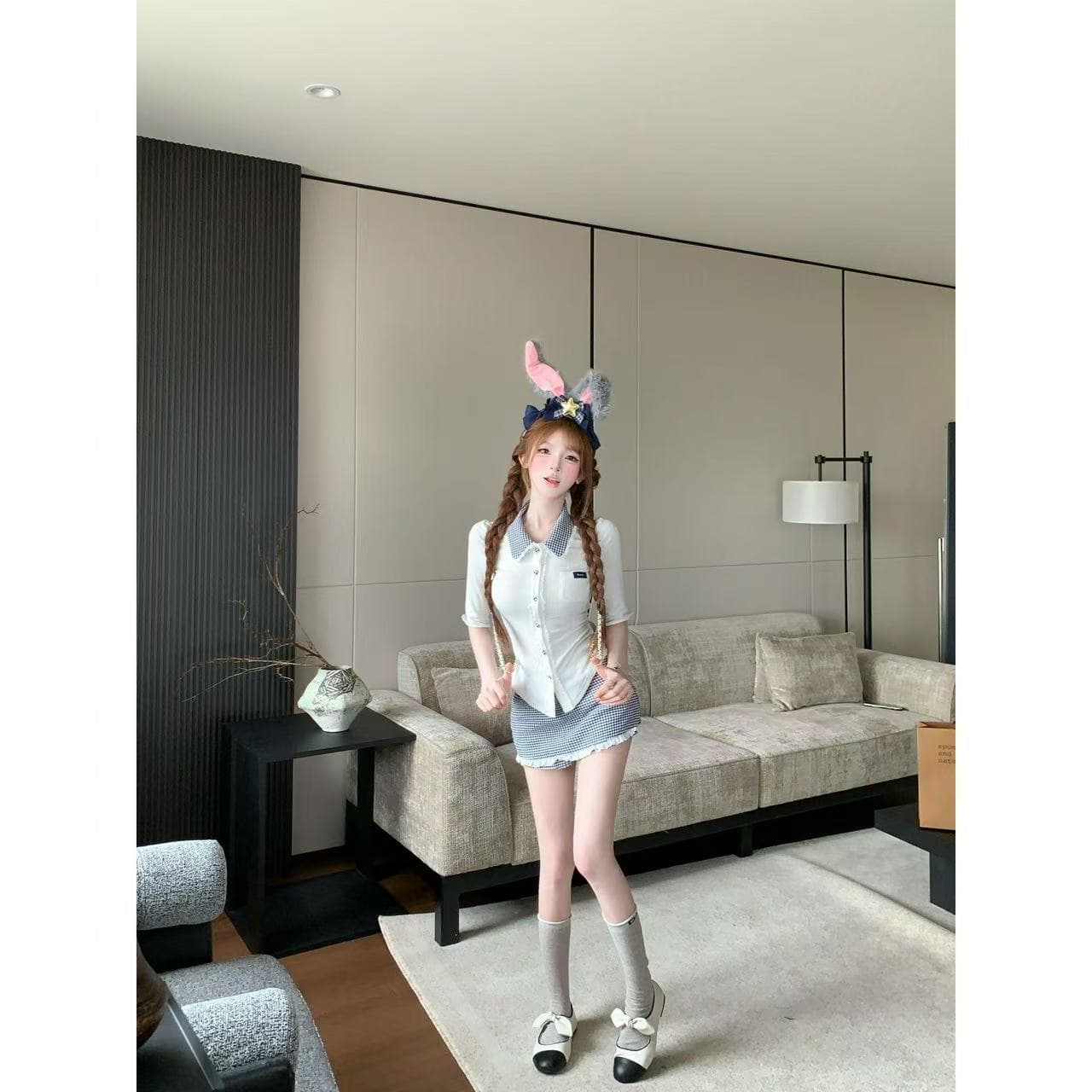 루이 茜 웨이 Sher S 반도 학습 지 여름 순수한 욕망 바람 작은 대중 디자인 셔츠 맨위 반 스커트 r50092-1x 이미지 4