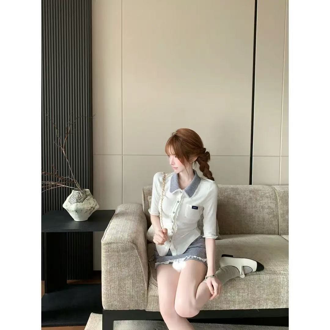 루이 茜 웨이 Sher S 반도 학습 지 여름 순수한 욕망 바람 작은 대중 디자인 셔츠 맨위 반 스커트 r50092-1x 상세 이미지 2