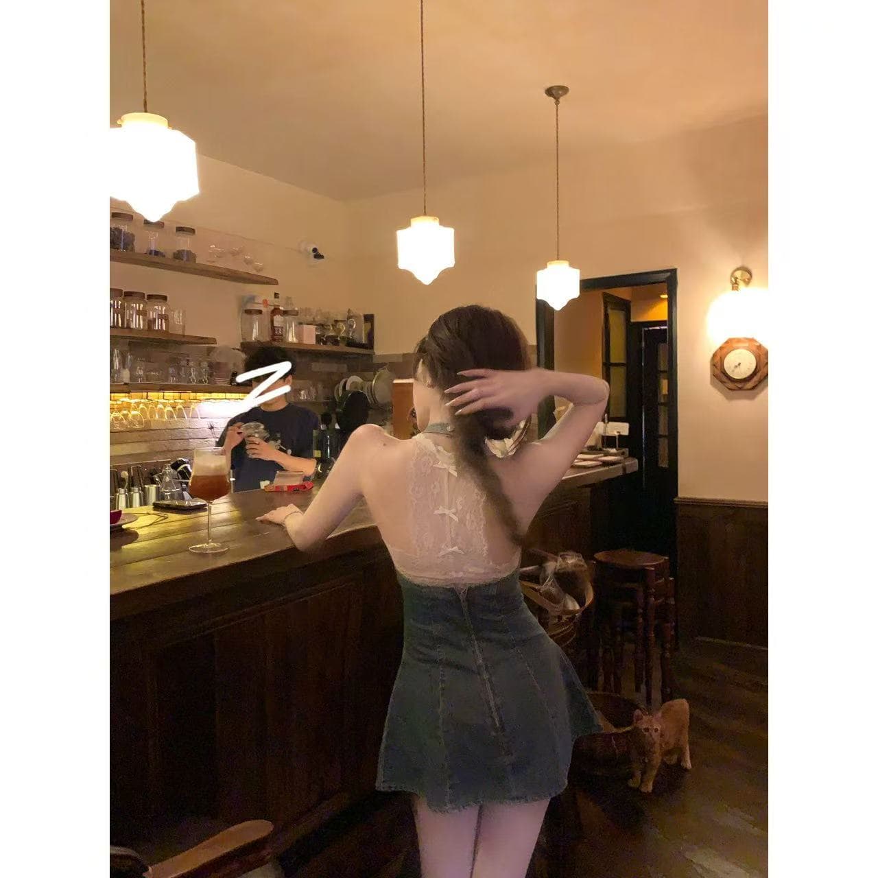 루이 茜 웨이 Sher S 서울 휴일 한국 스타일 레이스 인사이드 가져 가라. 작은 대중 디자인 데님 드레스 r3666-1w 이미지 5