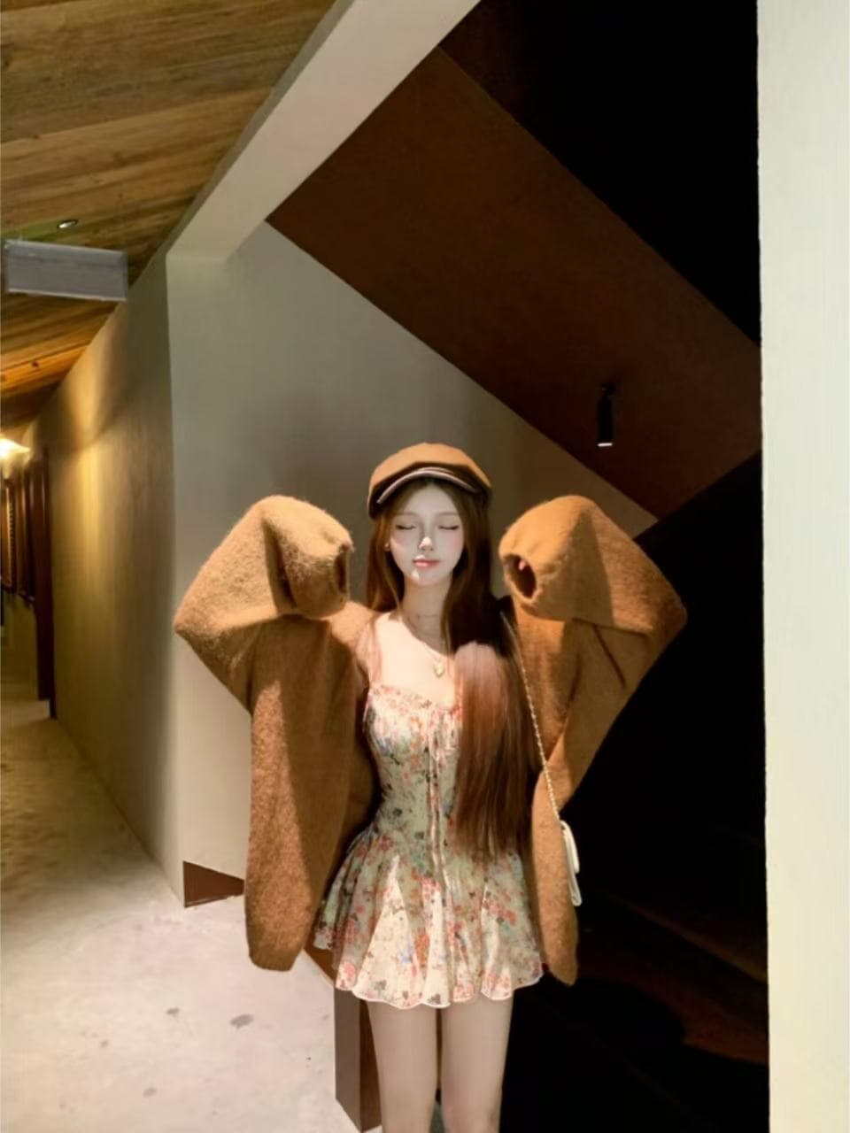 루이 茜 웨이 Sher S 캐러멜 깨진 와일드 이른 가을 오리지널 디자인 순수한 욕망 바람 슬립 드레스 오픈 가디건 r50137x 이미지 5