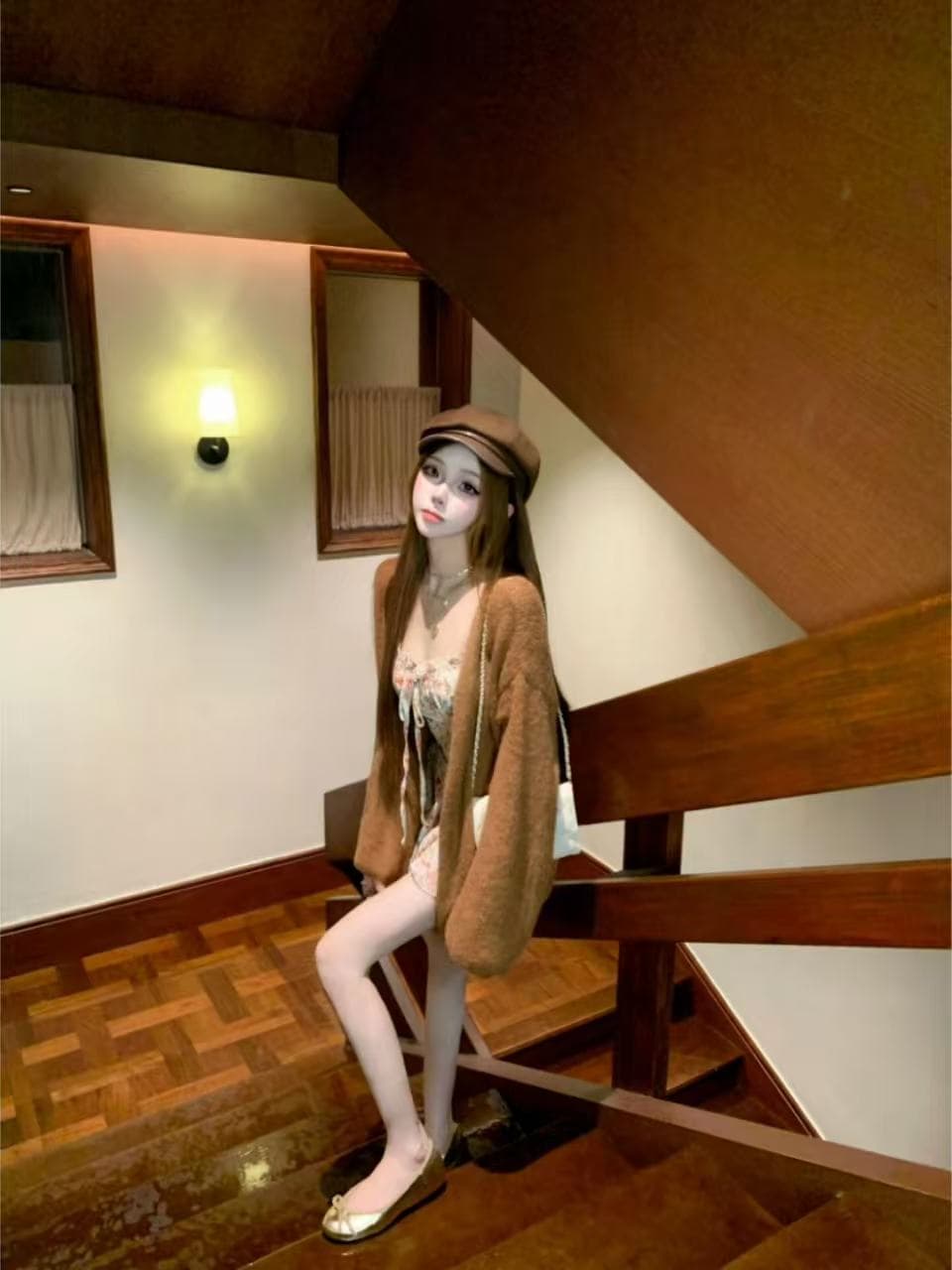 루이 茜 웨이 Sher S 캐러멜 깨진 와일드 이른 가을 오리지널 디자인 순수한 욕망 바람 슬립 드레스 오픈 가디건 r50137x 상세 이미지 3