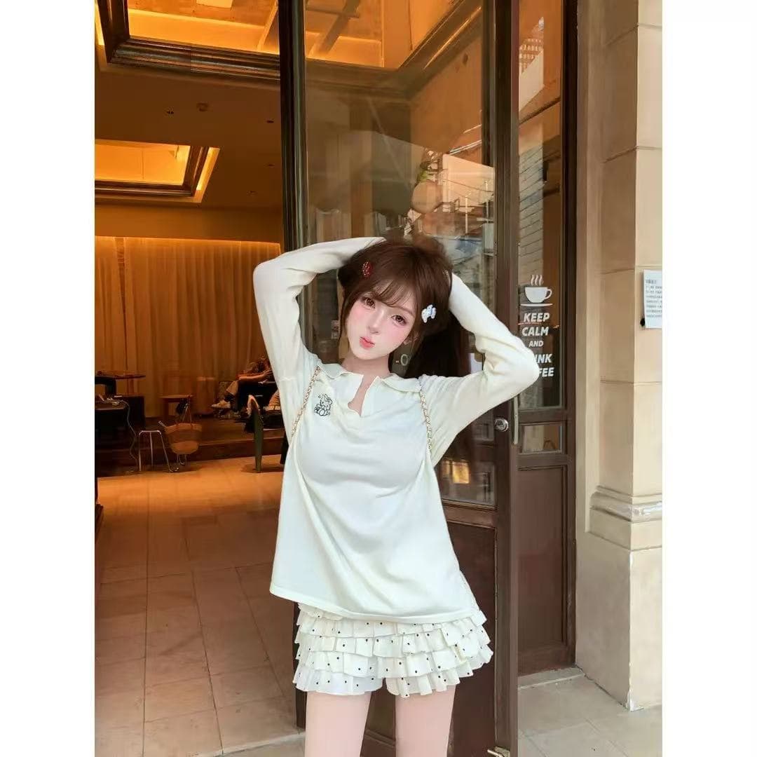 루이 茜 웨이 Sher S 우유 찹쌀 달콤한 자매 이른 가을 캐주얼 바람 작은 대중 디자인 긴팔 맨위 반 스커트 r66912h 이미지 2