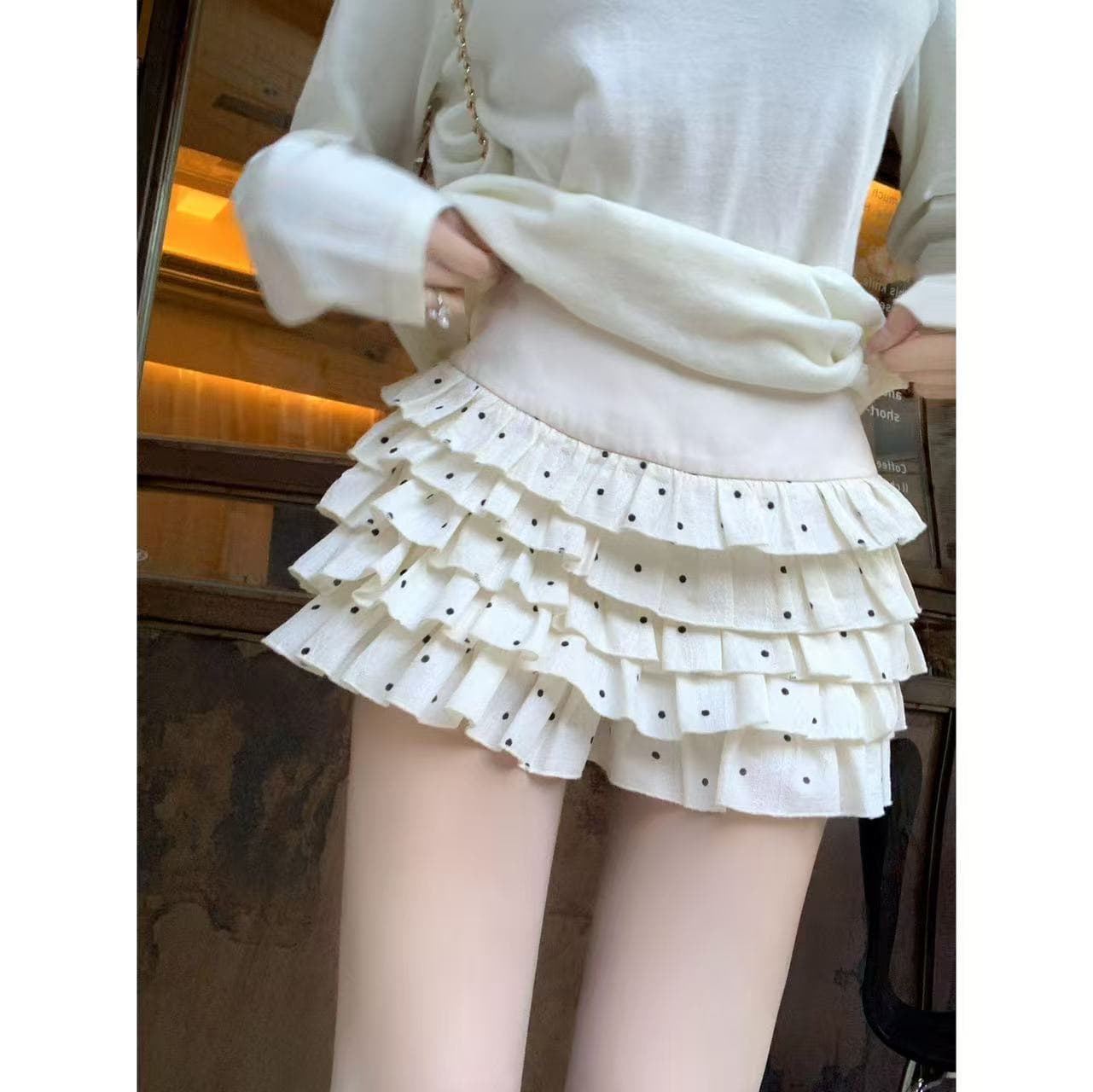 루이 茜 웨이 Sher S 우유 찹쌀 달콤한 자매 이른 가을 캐주얼 바람 작은 대중 디자인 긴팔 맨위 반 스커트 r66912h 상세 이미지 4