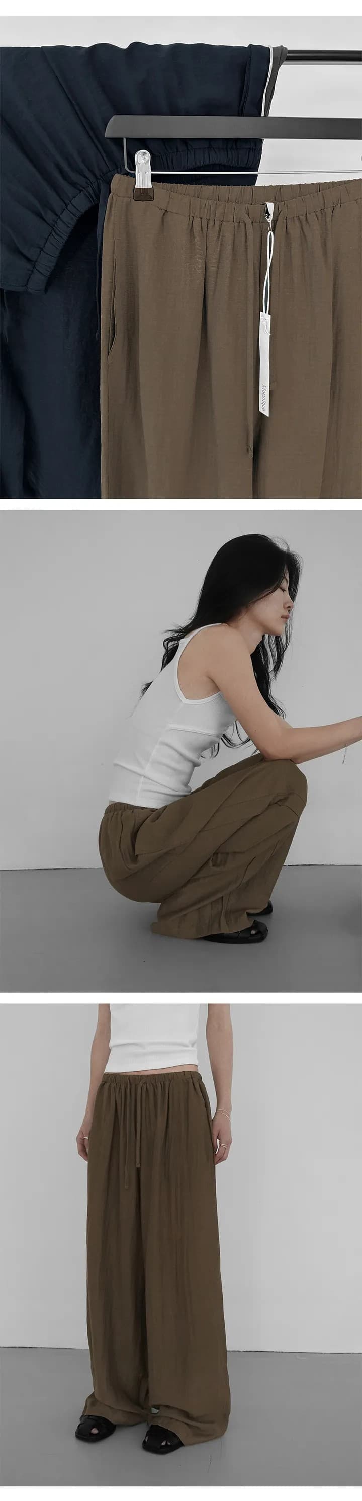 mnq 모니카 부드러운 마 와이드 구두 탄성 바지 중성 상세 이미지 11