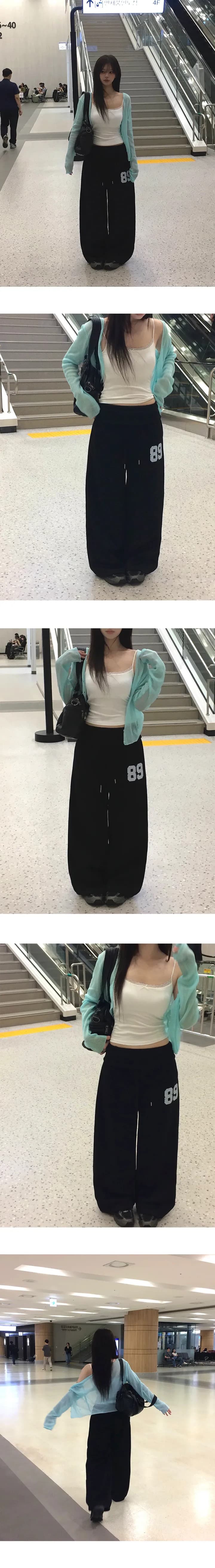 알파벳 프린트 폴딩 넓은 다리 조거 훈련 바지 2 색 상세 이미지 6