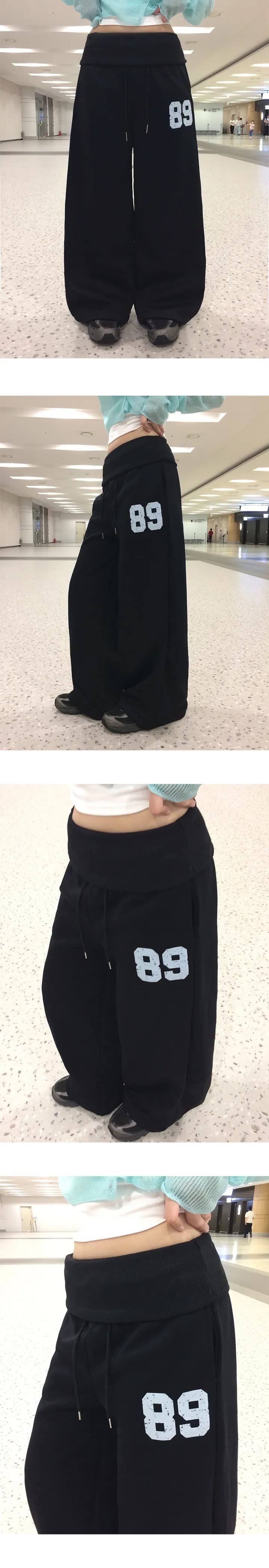 알파벳 프린트 폴딩 넓은 다리 조거 훈련 바지 2 색 상세 이미지 8
