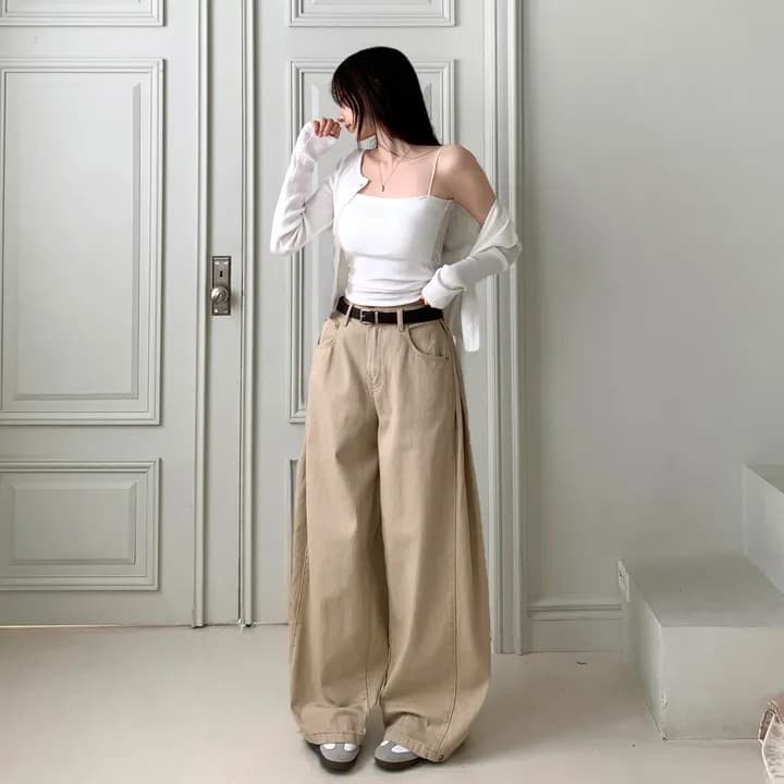 측면 트임 길다 넓은 다리 면 바지 남녀 봄 가을 상세 이미지 7