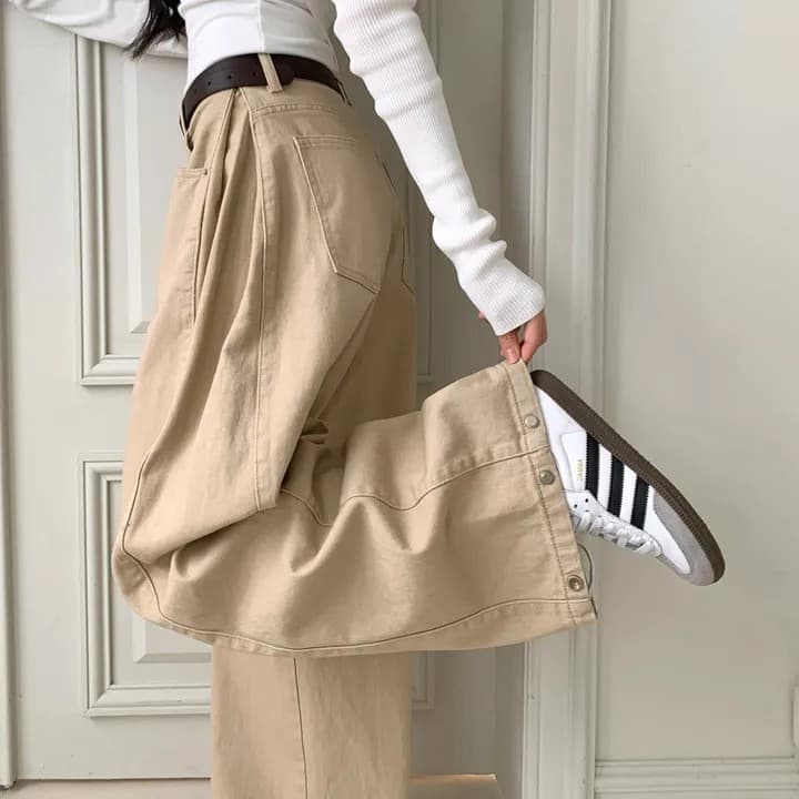 측면 트임 길다 넓은 다리 면 바지 남녀 봄 가을 상세 이미지 9