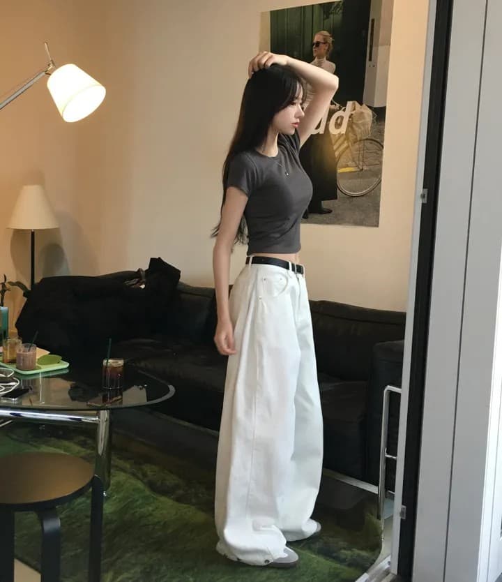 측면 트임 길다 넓은 다리 면 바지 남녀 봄 가을 상세 이미지 22
