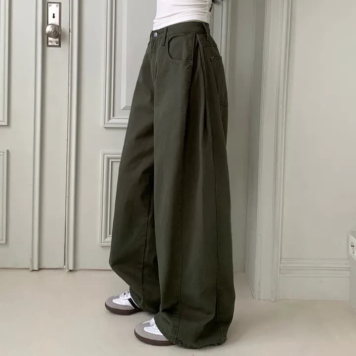 측면 트임 길다 넓은 다리 면 바지 남녀 봄 가을 상세 이미지 26