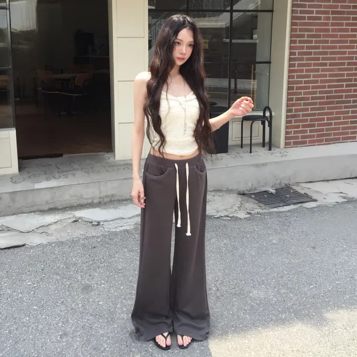 레트로 콜라주 넓은 다리 운동 바지 3 색 이미지 3
