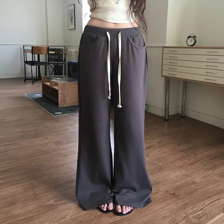 레트로 콜라주 넓은 다리 운동 바지 3 색 이미지 4