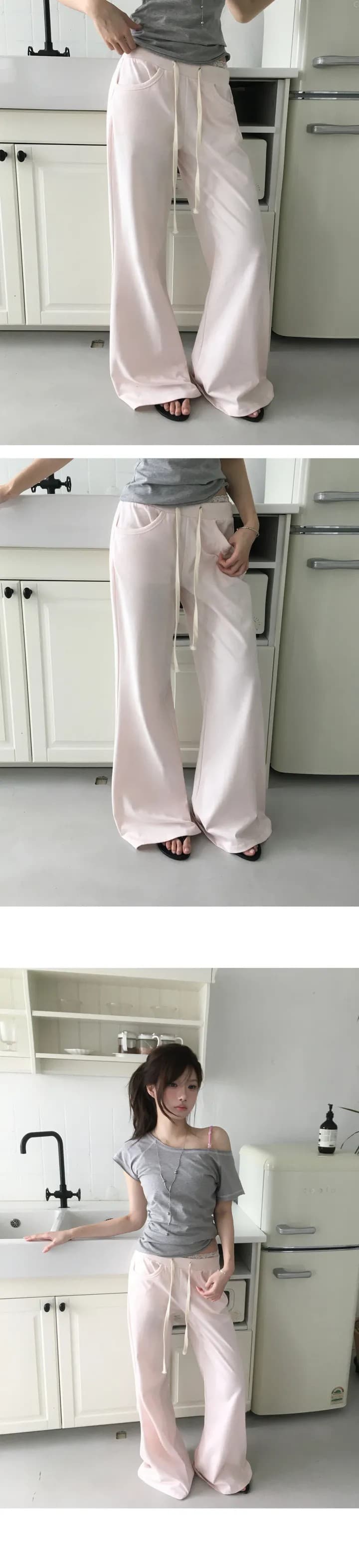 레트로 콜라주 넓은 다리 운동 바지 3 색 상세 이미지 1
