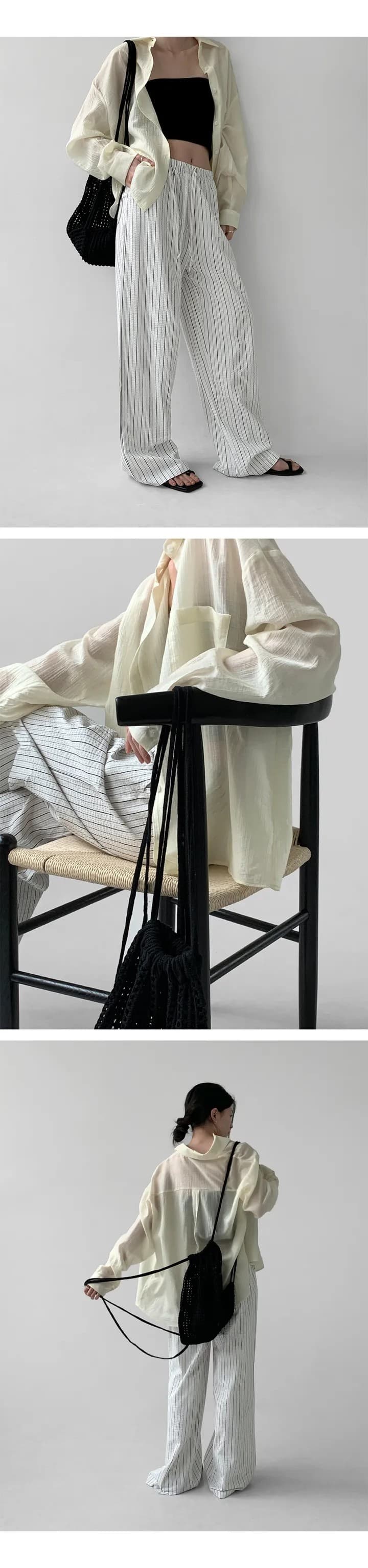 와이드 스트라이프 아마 와이드 레그 팬츠 상세 이미지 3