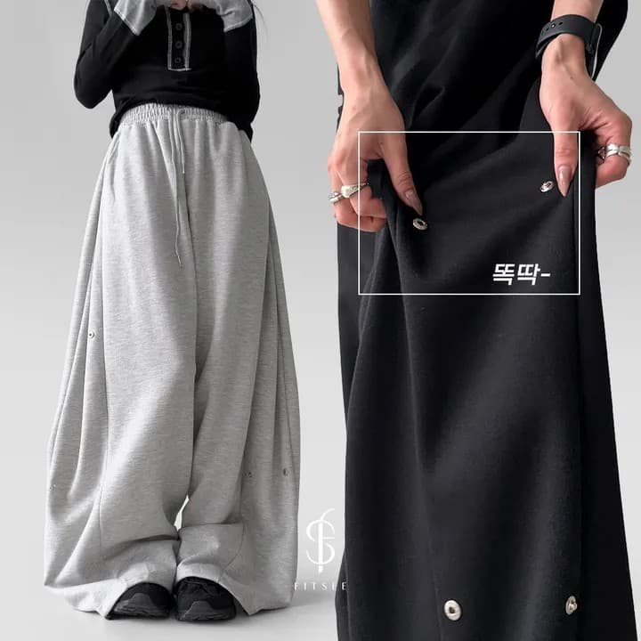 은 버클 v Pleat 허리밴드 넓은 다리 훈련 바지 이미지 3