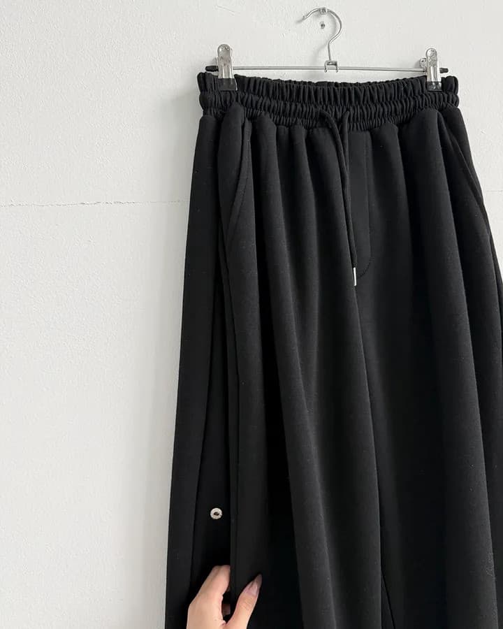 은 버클 v Pleat 허리밴드 넓은 다리 훈련 바지 상세 이미지 15