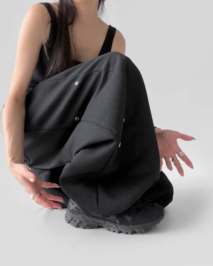 은 버클 v Pleat 허리밴드 넓은 다리 훈련 바지 상세 이미지 26