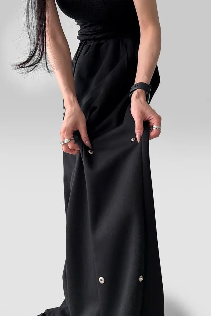 은 버클 v Pleat 허리밴드 넓은 다리 훈련 바지 상세 이미지 31